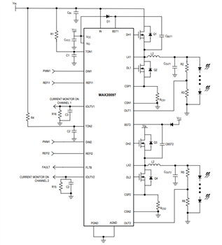 Applikations-Schaltungsdiagramm - Analog Devices / Maxim Integrated MAX20096/MAX20097 LED-Controller mit hoher Helligkeit